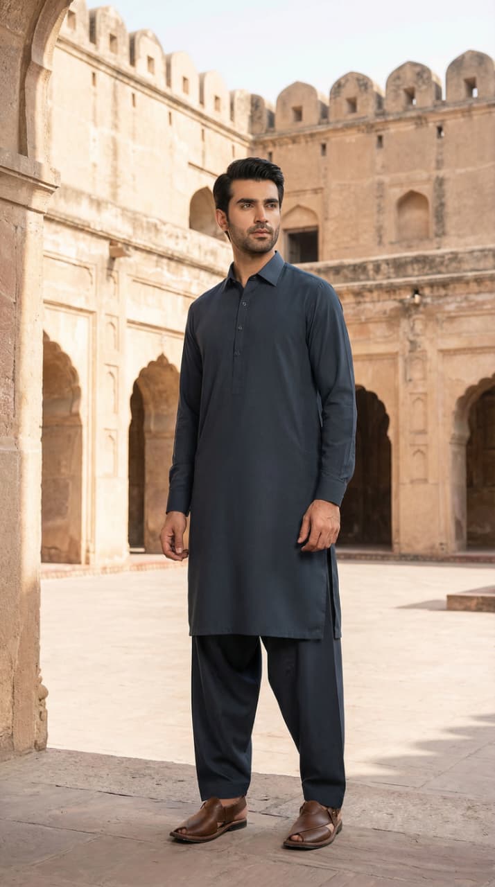 Midnight Navy – Premium Unstitched Men’s Shalwar Qameez