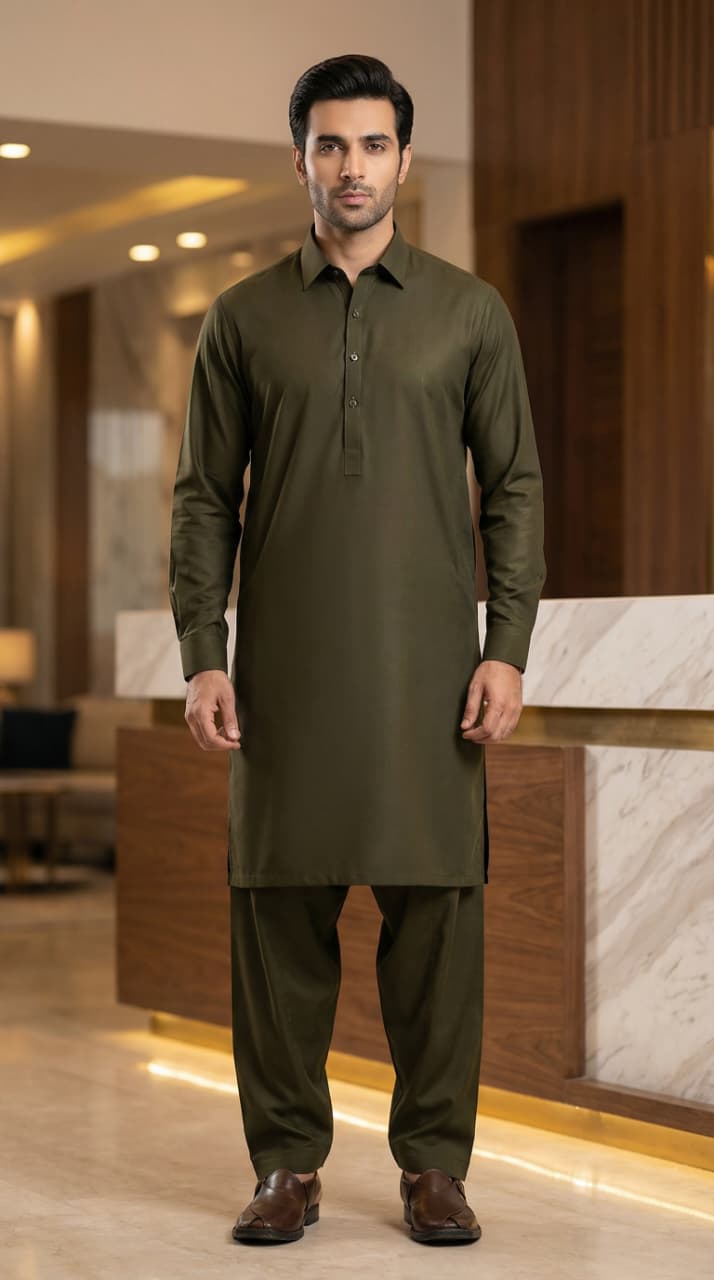Olive Crest – Premium Unstitched Men’s Shalwar Qameez