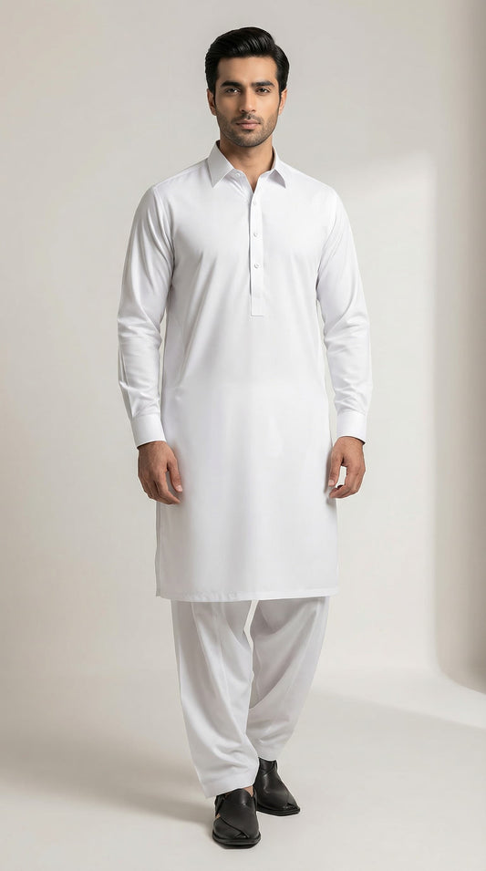 White – Premium Unstitched Men’s Shalwar Qameez